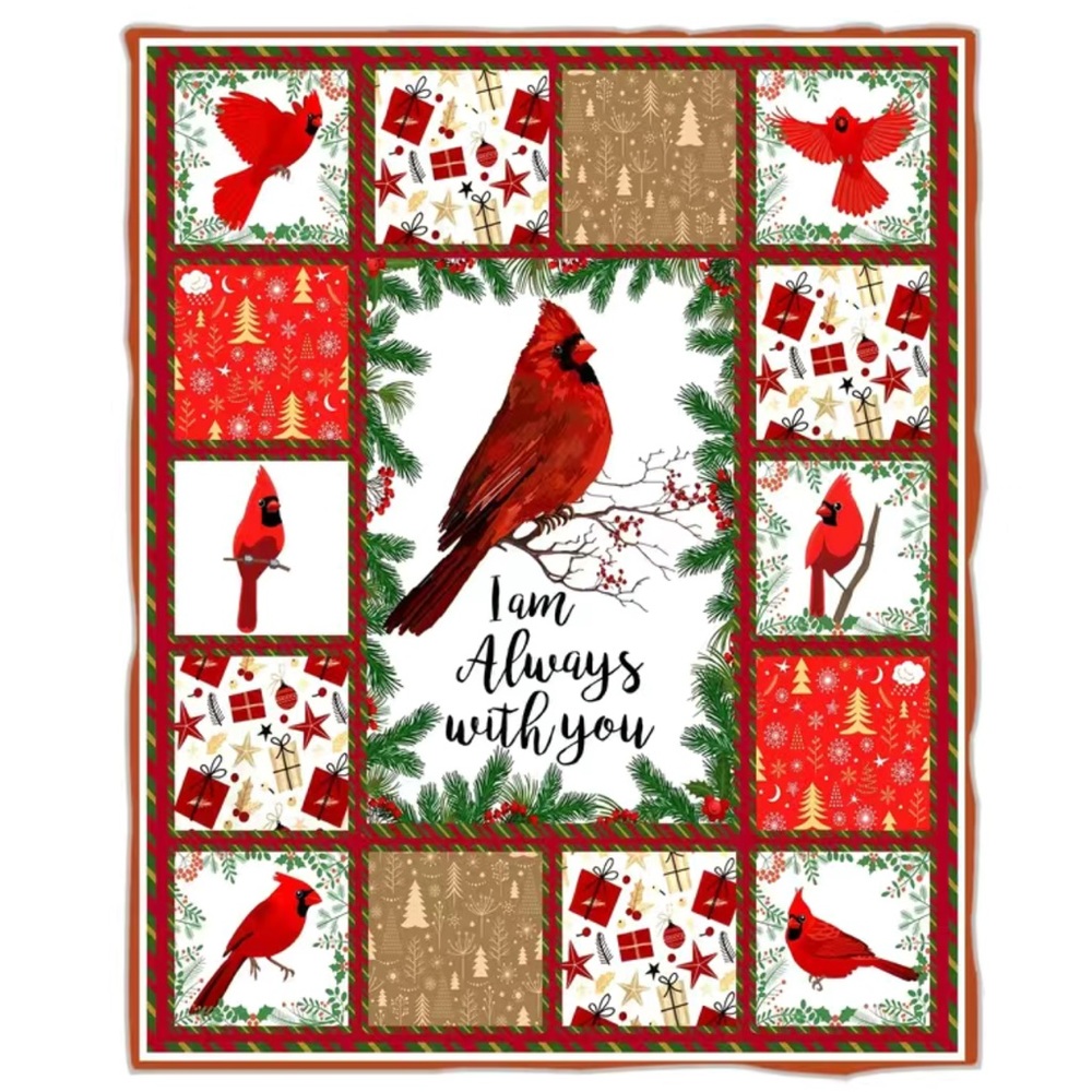 1pc Soft and Cozy Cardinal Print Throw Blanket 50” x 60” “ I AM ALWAYS WITH YOU”